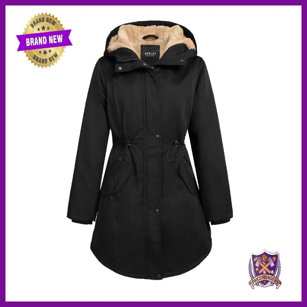 Thick Fleece Lined Parka Winter Coat Hooded Jacket with Pockets